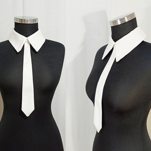 Vegan leather collar with tie, Detachable collar women&#39;s with necktie, Removable collar for women with cravat from faux leather