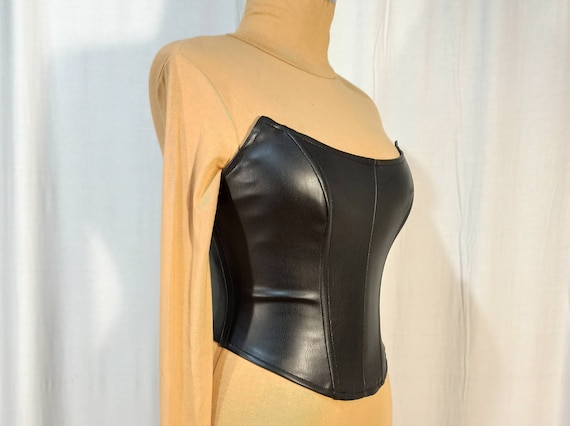 Corset, Faux Leather Bustier, Soft Leather Corset, Corset Top, Sleeveless Bustier  Crop Top 