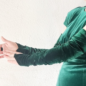 Extra long gloves, Velvet long sleeve,  Arm warmers, Evening gloves, Women&#39;s velvet long fingerless gloves, Arm sleeves for woman