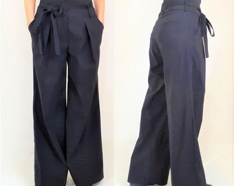 Stylische Hose, breite Hose aus Baumwolle / Lässige Hose / Hose mit hoher Taille / Schwarze Hose / Modehose / Lässige Hose