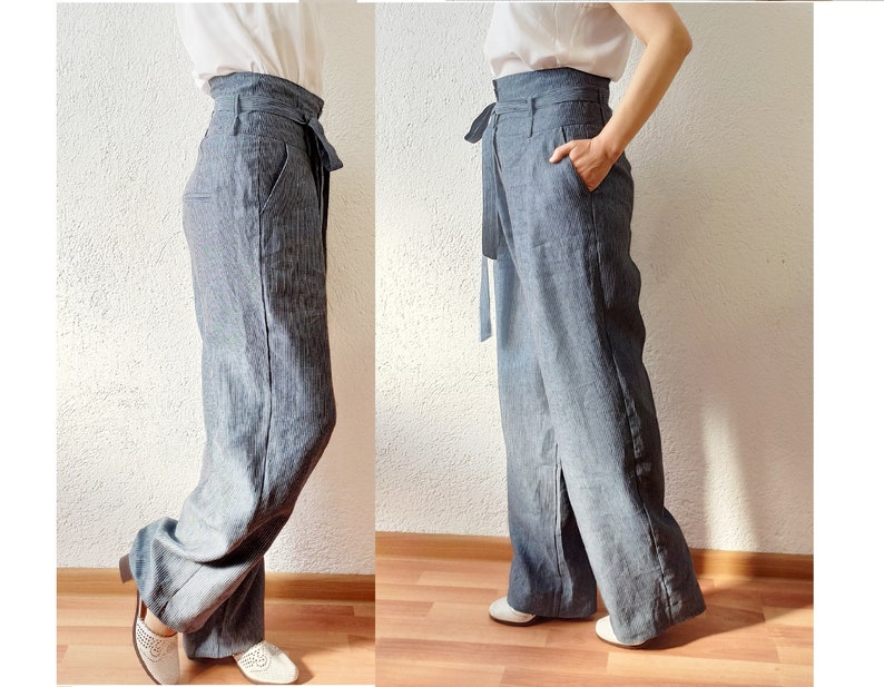 High Waist Linen Trousers, Stylish Trousers, Summer Linen Pants image 2