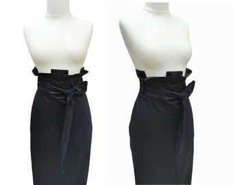 Ruffle Wide Belt Pencil Skirt, Straight Cotton Fabric Skirt, Formal Fashionable Skirt, Isabelle Pencil Skirt