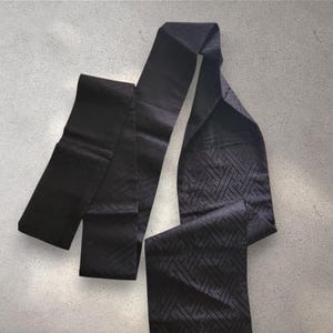 Vintage Japanese Kimono Belt | Black Satin Obi | Geometric Waist Belt | Wabi Sabi Decor | Japanese Fashion Accessory | Gift for Her