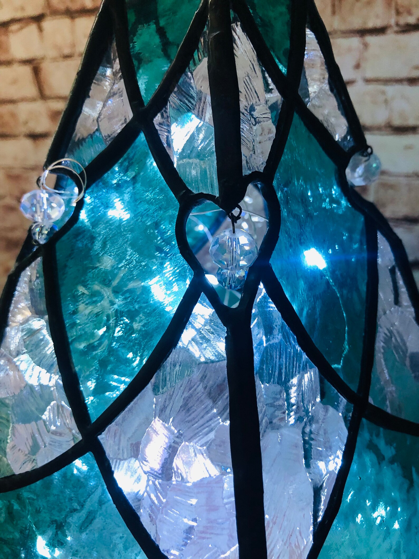 Christmas tree stained glass Tiffany technique light up Etsy