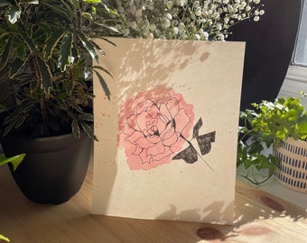 Red Rose Original Painting 8x10" ink and watercolor on paper - meaningful gift for her
