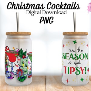 Christmas Cocktails PNG Digital Download for Sublimation & Screen Prints and Glass Can Wrap Sublimation