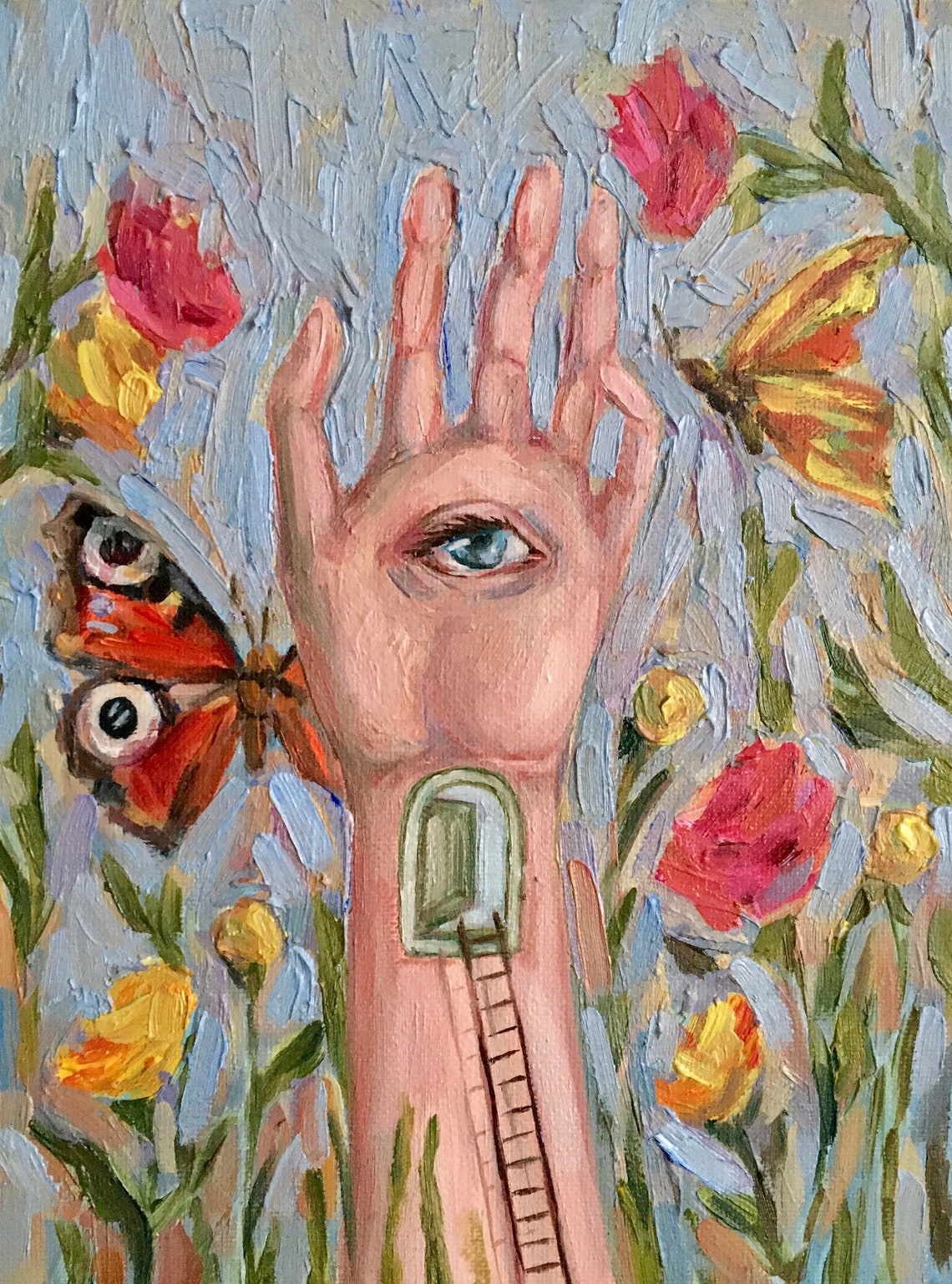 Eye painting Whimsical art Surreal painting Butterfly and Etsy