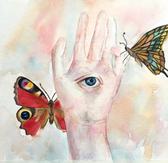 Original surreal painting Eye painting Butterfly painting Etsy