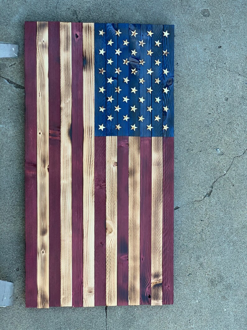 Rustic Wooden American Flag. Large 37x19.5 Etsy