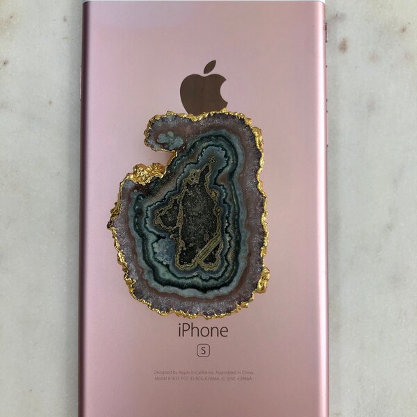 Gold Plated Agate Phone Grip