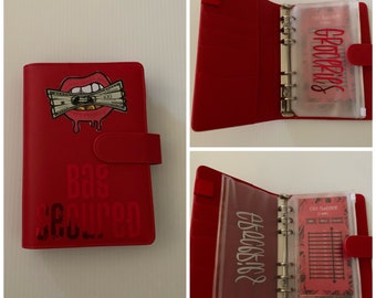 RED Bag Secured Budget Binder with Money Challenge  | A6 Binder | Cash Envelopes | Gifts for her | Money Binder | Cash Envelope System