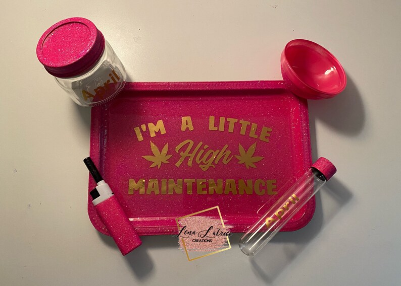 Custom Glitter Rolling Tray Set includes 5 pcs for Cannabis or Etsy