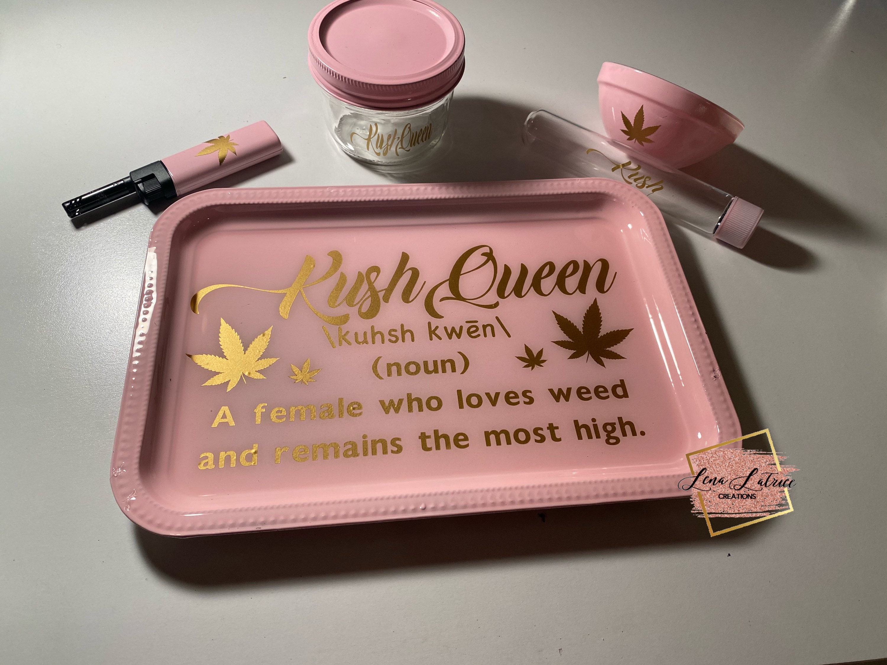 5 Piece Custom Rolling Tray Set for Tobacco or Cannabis Kush Queen