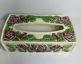 Vintage ceramic rose tissue box cover