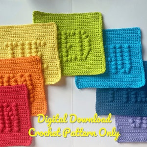 Beginner Crochet Pattern for Dishcloth, Washcloth, Rainbow Dishcloth, Easy Crochet Pattern PDF Download Days of the Week, Weekday Dishcloth