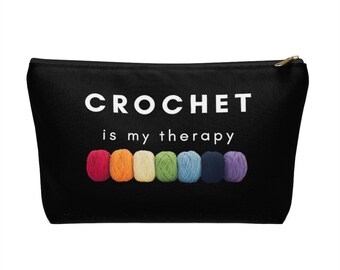 Crochet Is My Therapy Black Crochet Hooks and Accessories Pouch, Funny Gift For Crochet Lovers, Crochet Hook Holder, Gift For Crocheter