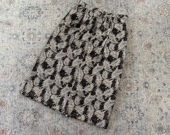 Vintage ‘80s Milly Caudle brocade skirt, gold & silver lurex peacock feathers, XS