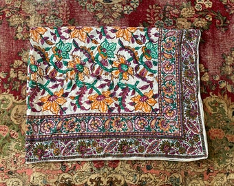 Anne Klein for Robinson & Golluber block print shawl | vintage ‘70s ‘80s Indian floral cotton gauze wrap, large size