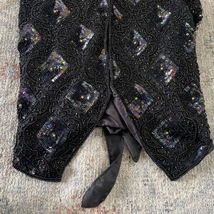 Vintage 80s 90s NIKs TOUCH black iridescent sequin vest with silk sheer back rayon & silk beaded vest, India, S/M image 7