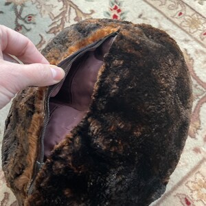 Antique Victorian muff hand warmer / genuine sheared fur muff with zipper pouch, extra large size image 4