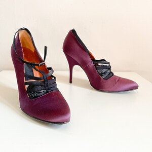 Gorgeous LANVIN plum silk stiletto heels, purple heels French designer shoes, made in Italy, 39 1/2, fits 8.5M image 6