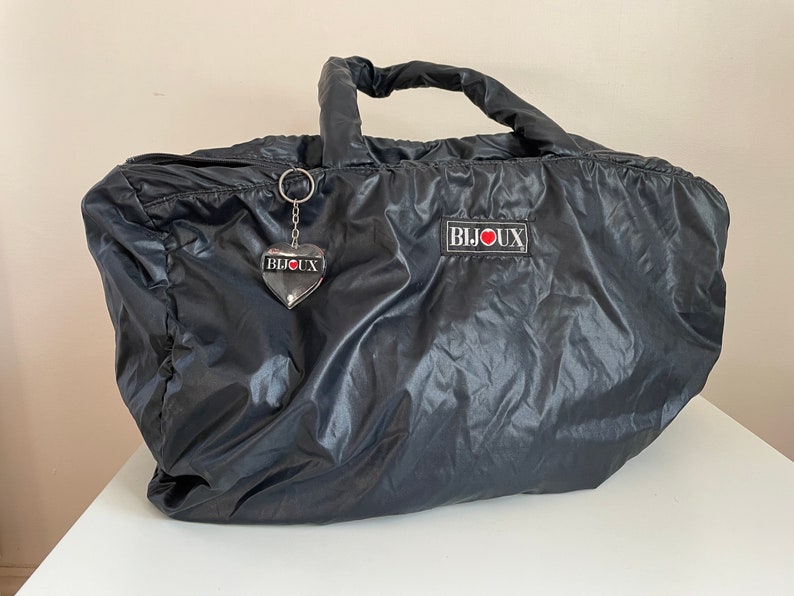 Set of 2 vintage 80s BIJOUX parachute overnight bags nylon shoulder bag, parachute bag, weekend bag set, 80s aesthetic image 3