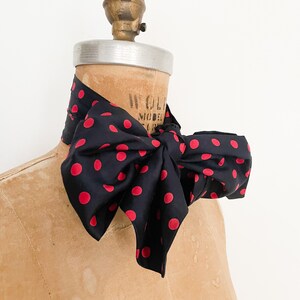 Vintage 80s all silk cravat, neck scarf navy blue & red polka dot, beautiful quality image 2