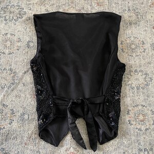 Vintage 80s 90s NIKs TOUCH black iridescent sequin vest with silk sheer back rayon & silk beaded vest, India, S/M image 4