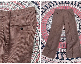 Vintage 1970’s Yves Saint Laurent trousers | wine & black micro houndstooth check, ‘70s wool pants, men’s S, unisex menswear