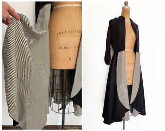 Craft fabric for repurpose - vintage ‘40s rayon acetate dress, skirt fully lined in black & white pinstripe bias cut, dollmaking, millinery