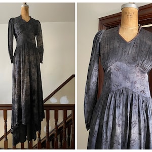 DIY Halloween costume,  hand dyed vintage 1940’s wedding dress with train | magical witch gown, gothic, dark fairy, XXS