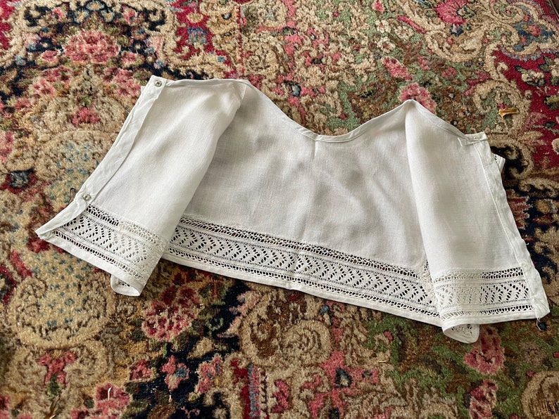 Vintage 1930s handmade linen sailor collar with crochet lace insert middy dress collar, ivory image 6