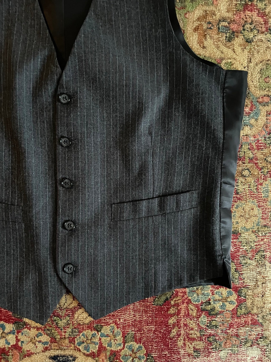 Vintage Charcoal Gray Pinstripe Vest Grey & Burgundy Wool - Etsy