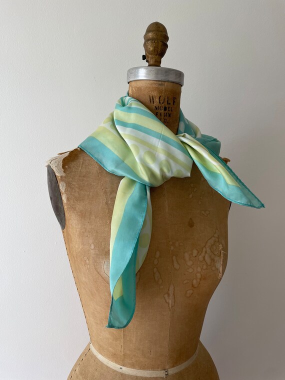 Vintage 1970’s silk scarf, sea green and pale lim… - image 6