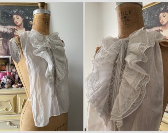 Antique Victorian white cotton & lace dickie | women’s accessory, ruffled heirloom dickie