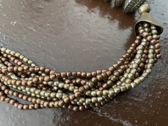 Handcrafted ‘70s brass & silver beaded necklace |… - image 5