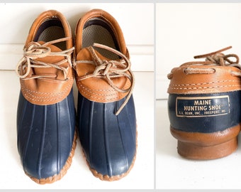 Vintage LL Bean preppy duck shoes | Maine Hunting Shoe, navy blue rain shoes, ladies 8, fits 8 - 8.5