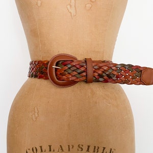 Vintage ‘80s ‘90s earth tone braided leather belt, made in Italy, adjustable S/M