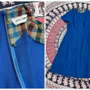 True vintage 1950s Stacy Ames bright blue dress | woven cotton or linen, short sleeve, M