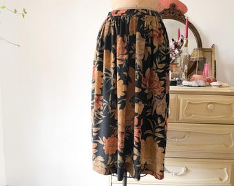 Vintage ‘80s floral print skirt, Silk Studio by Claude Bennet | gorgeous Fall colorway, moody floral skirt, S/M