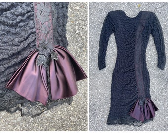 Vintage ‘80s Karen Okada for David Howard Climax dress | open back black lace body con part dress, HALLOWEEN COSTUME, witch, sexy goth, XS