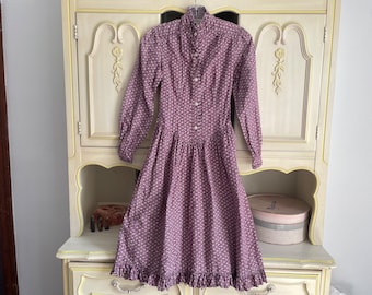 Vintage Eileen West - Joseph Magnin violet calico dress |  cottage core prairie dress, purple floral print, juniors XXS or girls L