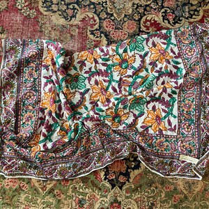 Anne Klein for Robinson & Golluber block print shawl vintage 70s 80s Indian floral cotton gauze wrap, large size image 2