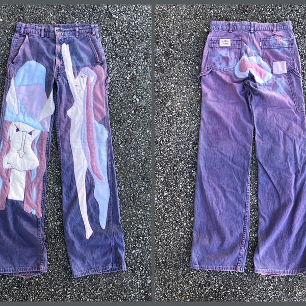 Vintage ‘80s one of a kind customized LEVI’S jeans | quilted & tie dyed purple by textile artist, OOAK art to wear, fairycore