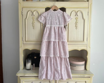 Lovely VTG ‘70s Montgomery Ward pale pink floral maxi dress | flower girl dress, Easter dress, girls @ 5 6