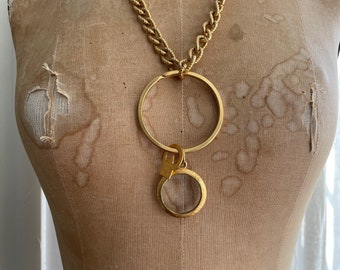 Vintage ‘80s ‘90s ANNE KLEIN gold chain necklace with magnifying loupe glass