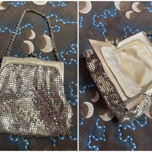 Vintage Whiting & Davis silver mesh bag metal frame with kiss lock, some scuffing, flapper costume, celestial vibes, Halloween, Deco image 1