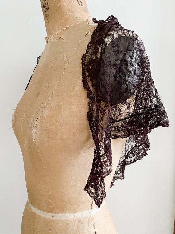Vintage 1950s dark burgundy wine lace scarf, vint… - image 4