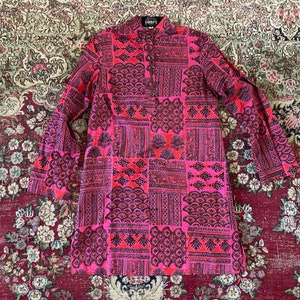Vintage 70s Gumps San Francisco Indian hand block print tunic top, high end, bohemian dress, XS/S image 1