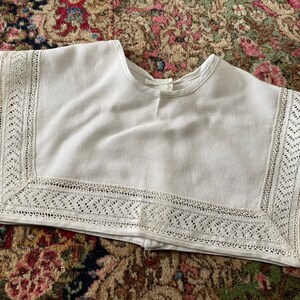 Vintage 1930s handmade linen sailor collar with crochet lace insert middy dress collar, ivory image 5